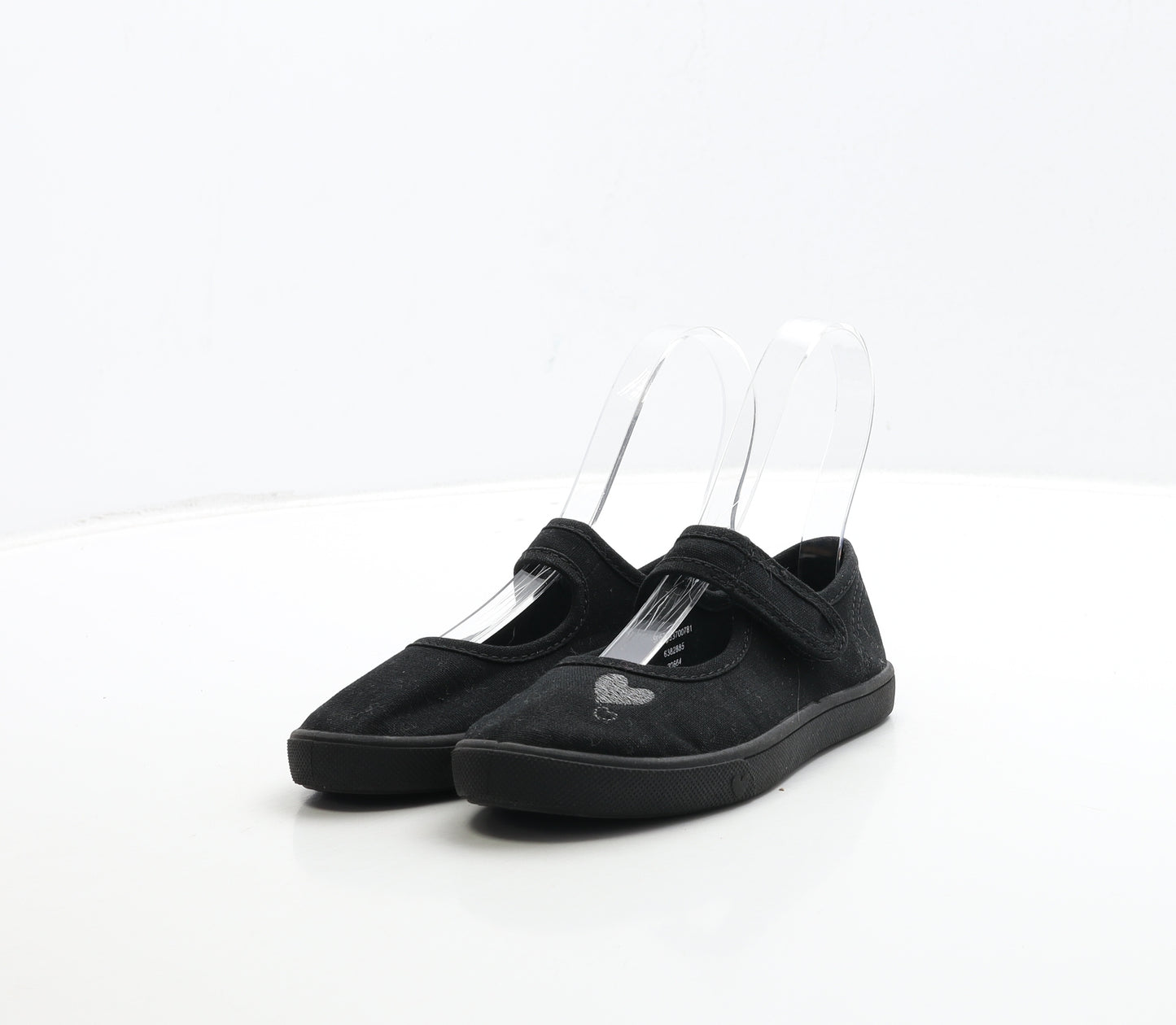 George Girls Black Fabric Mary Jane Flat UK 10 28 - Heart Detail