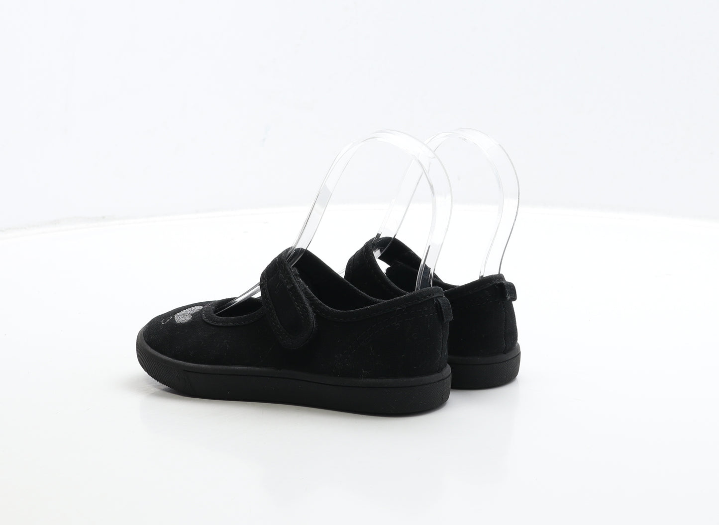 George Girls Black Fabric Mary Jane Flat UK 10 28 - Heart Detail