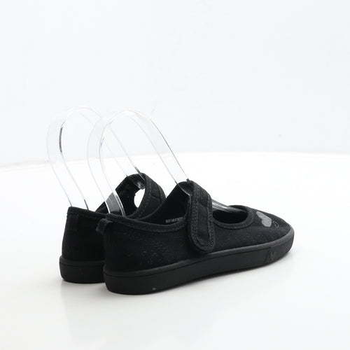 George Girls Black Fabric Mary Jane Flat UK 10 28 - Heart Detail