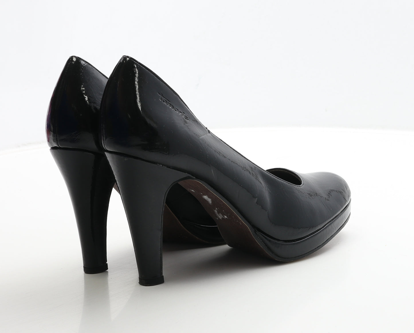 Tamaris Womens Black Patent Leather Court Heel UK 6 39