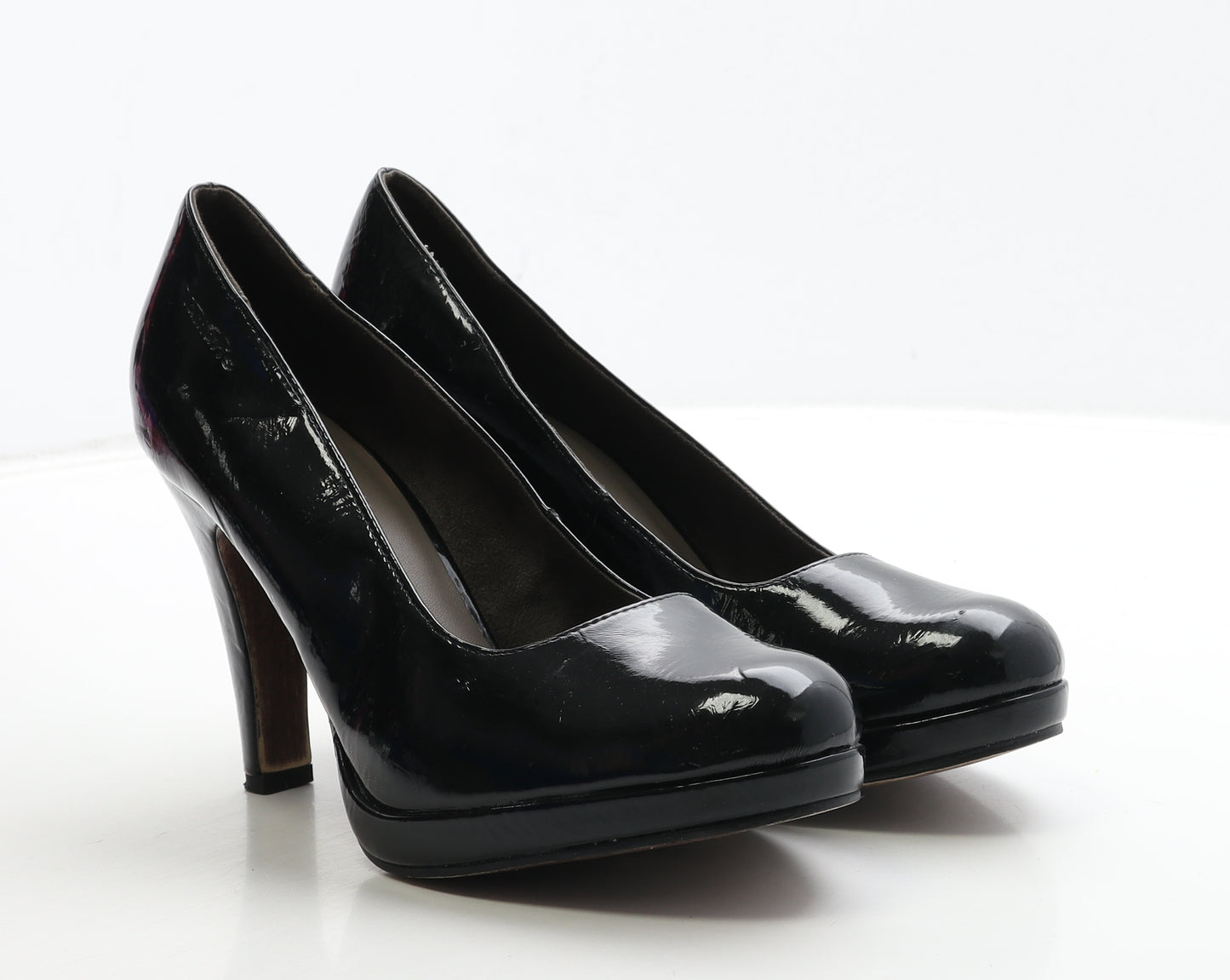 Tamaris Womens Black Patent Leather Court Heel UK 6 39