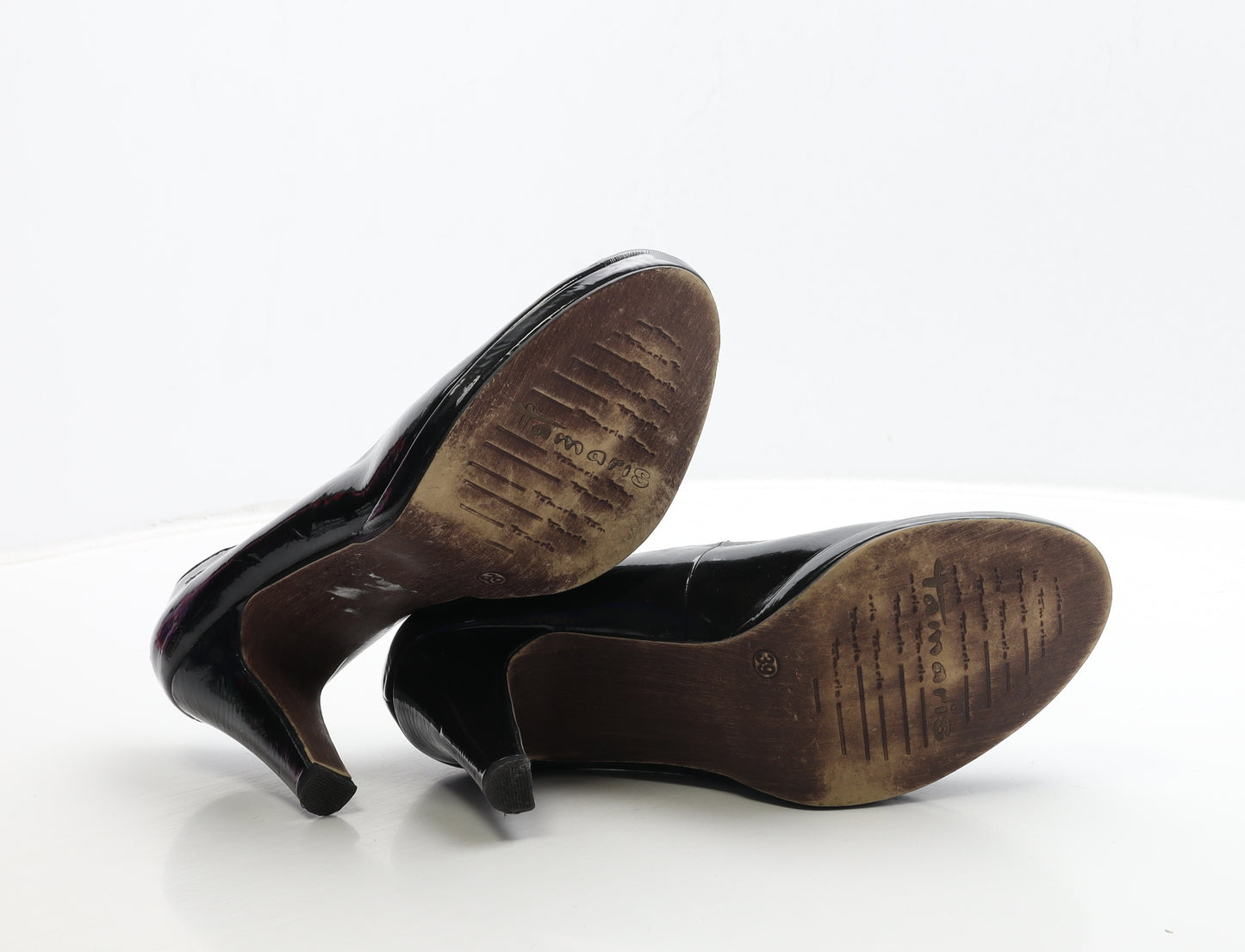 Tamaris Womens Black Patent Leather Court Heel UK 6 39