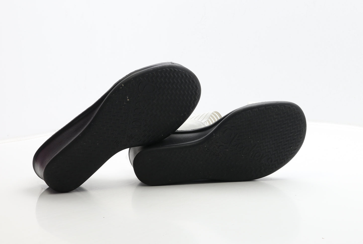 Skechers Womens White Striped Leather Slingback Heel UK 8 US 10