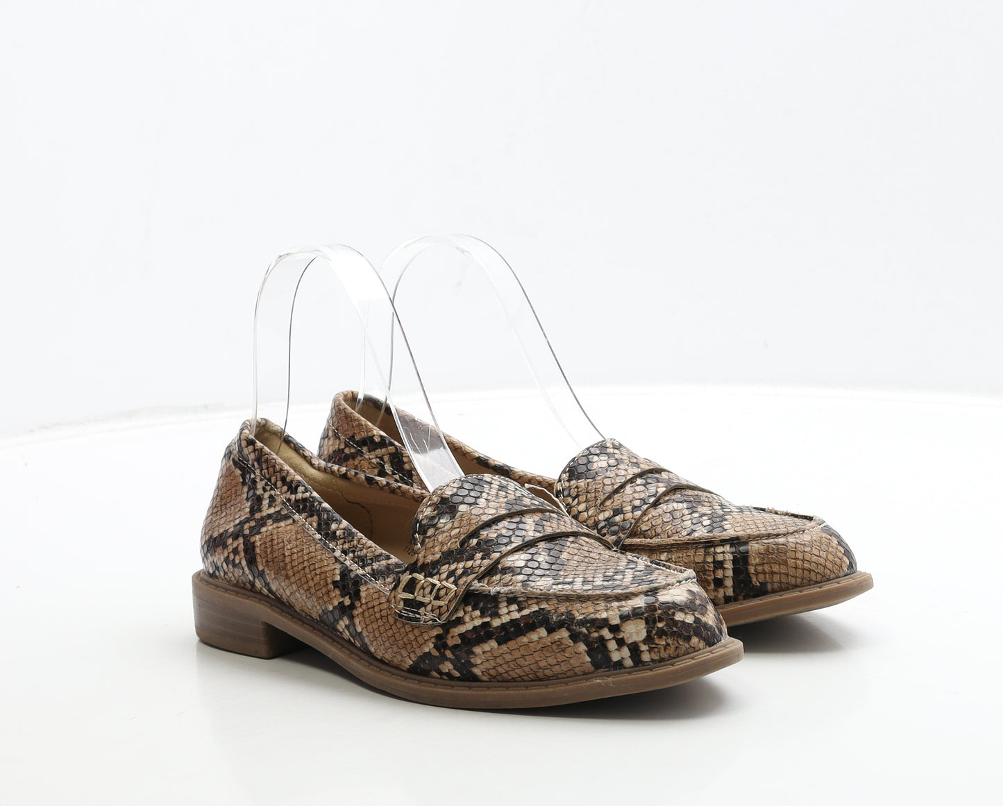 Primark Womens Brown Animal Print Leather Loafer Casual UK 4 37 - Snake Print