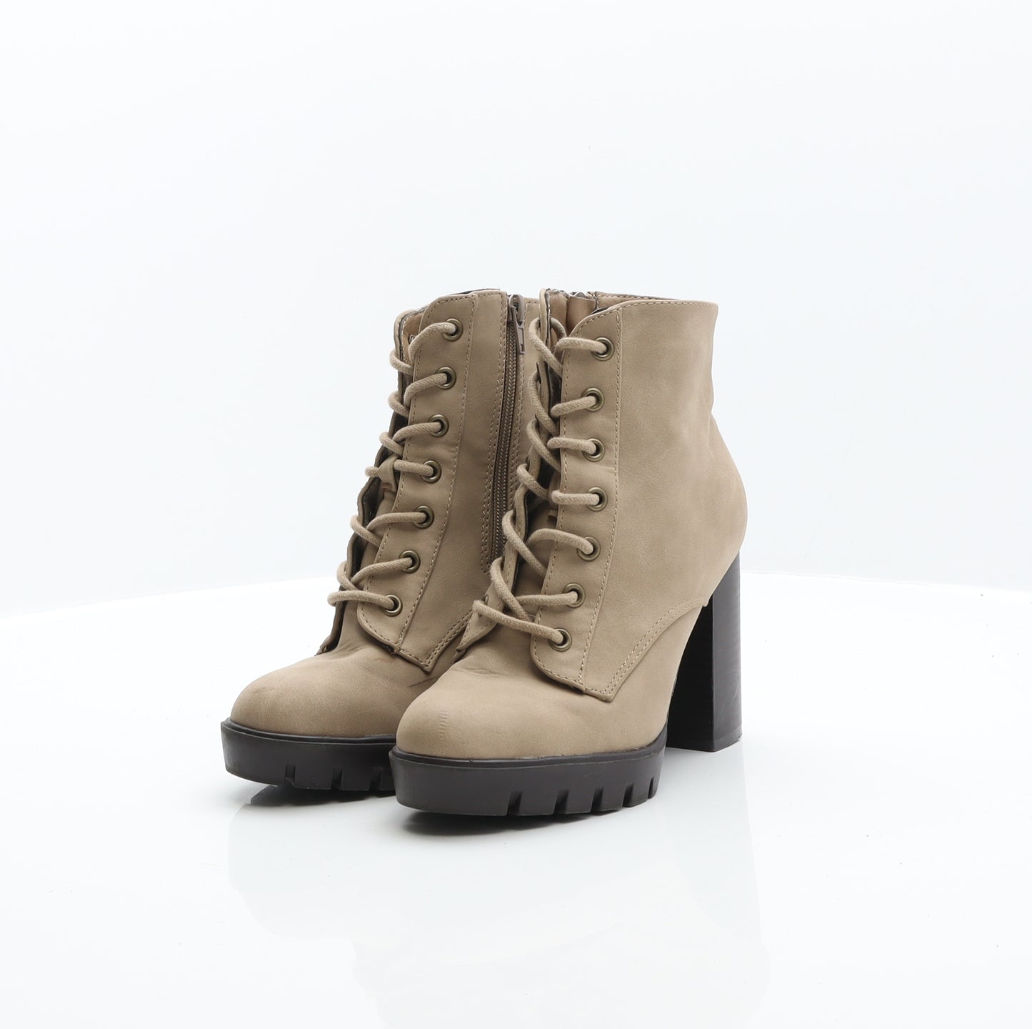 Primark Womens Beige Leather Combat Boot UK 3 36