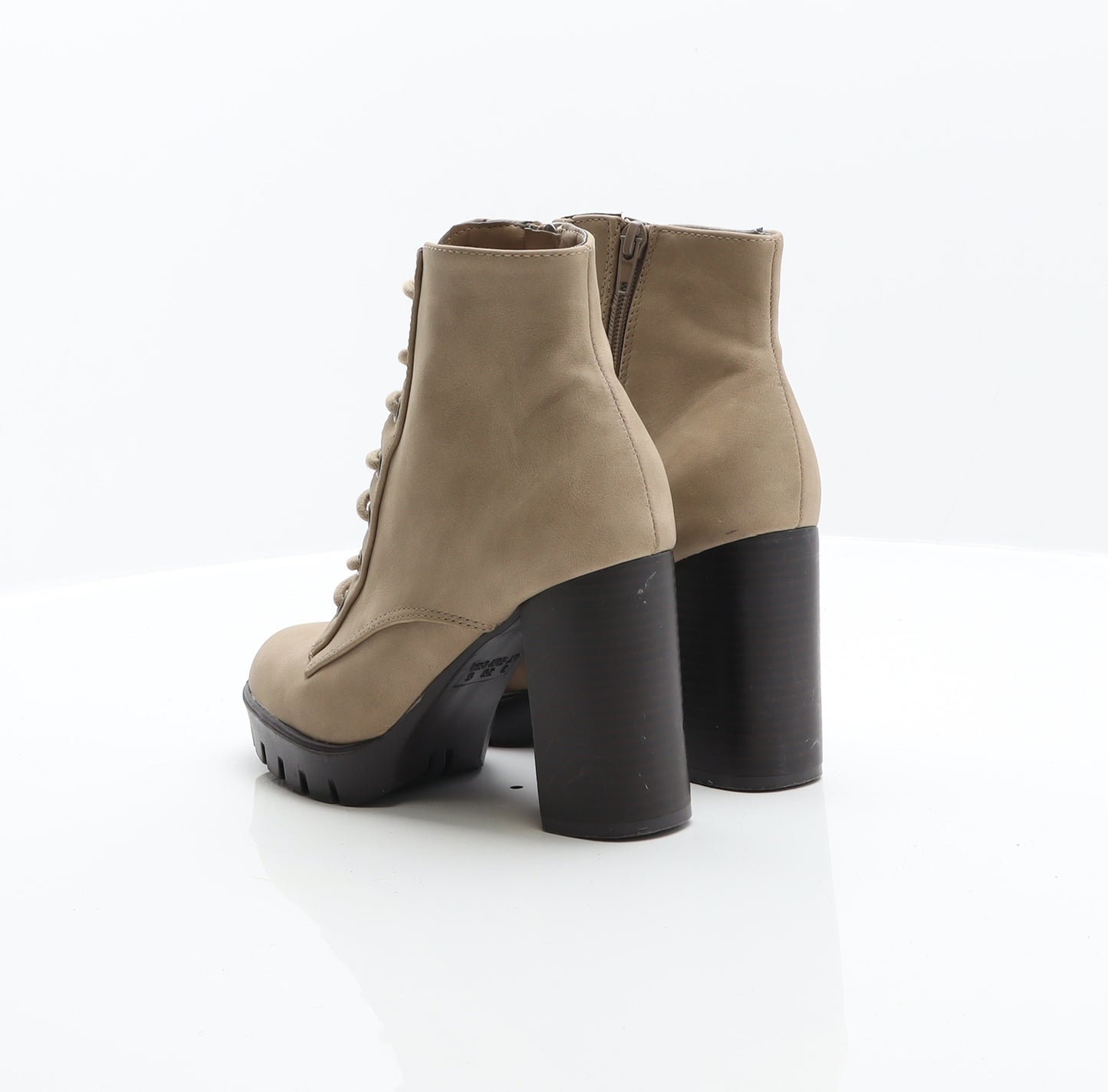 Primark Womens Beige Leather Combat Boot UK 3 36