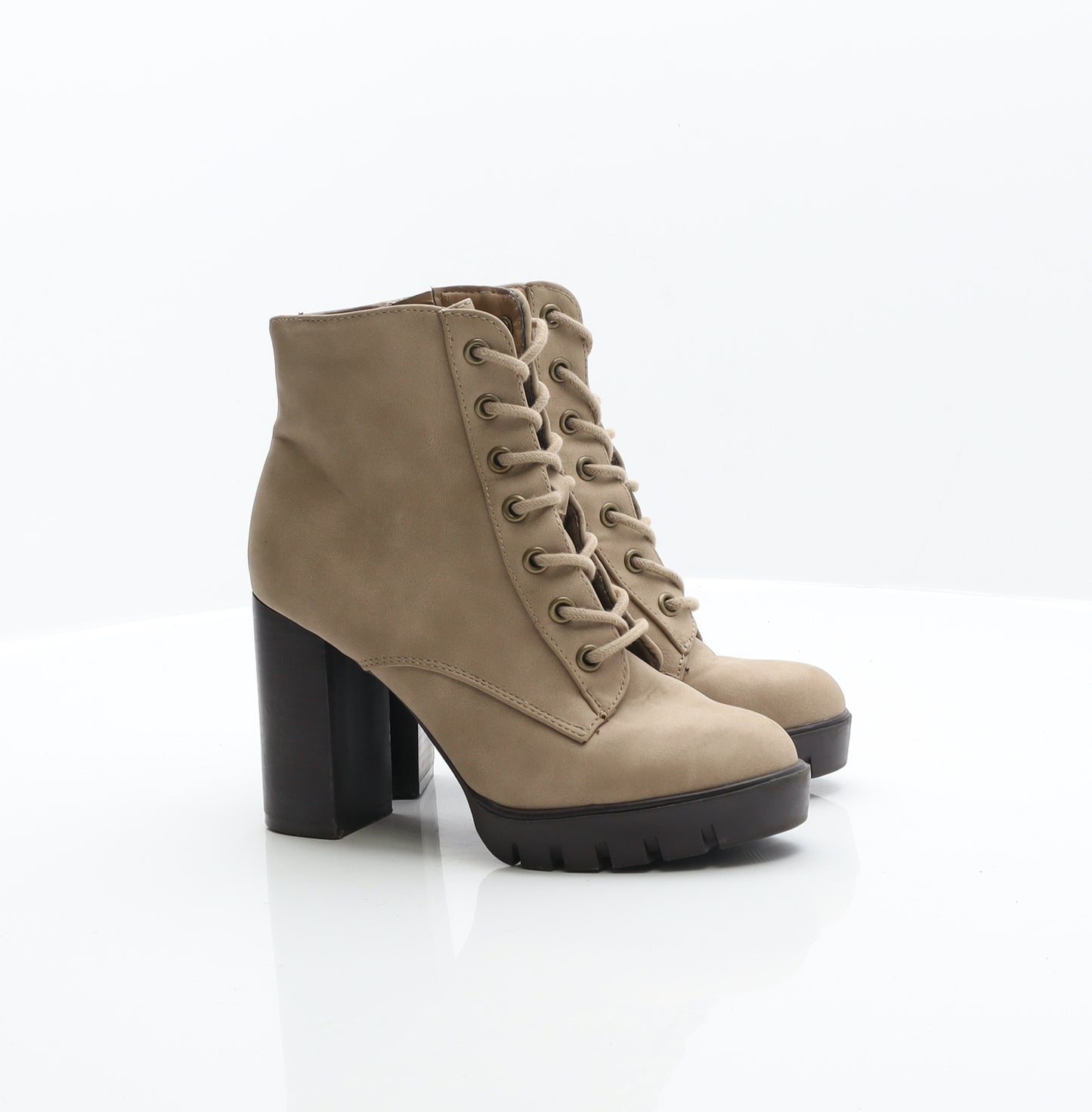 Primark Womens Beige Leather Combat Boot UK 3 36