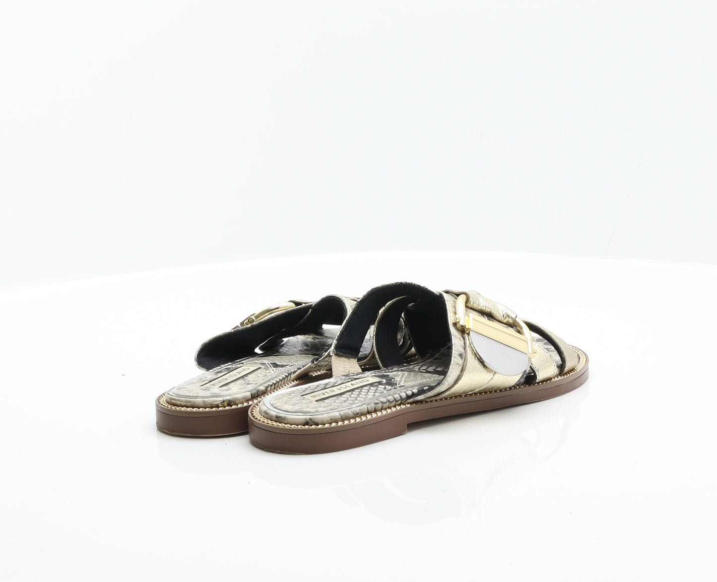 River Island Womens Gold Animal Print Leather Flat Sandal UK 5 - Snake Print