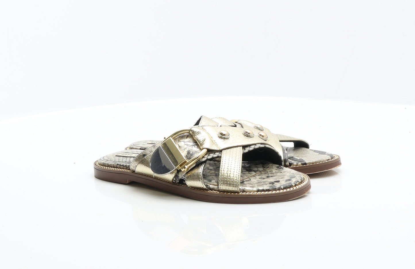River Island Womens Gold Animal Print Leather Flat Sandal UK 5 - Snake Print
