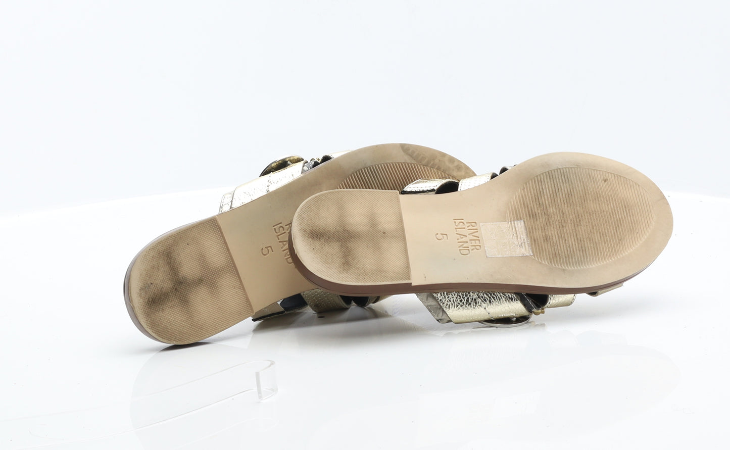 River Island Womens Gold Animal Print Leather Flat Sandal UK 5 - Snake Print