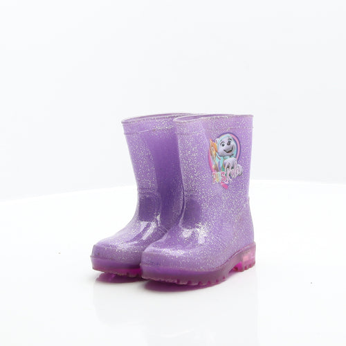 Preworn Girls Purple Rubber Wellies Boot UK 4 - Pups Rule