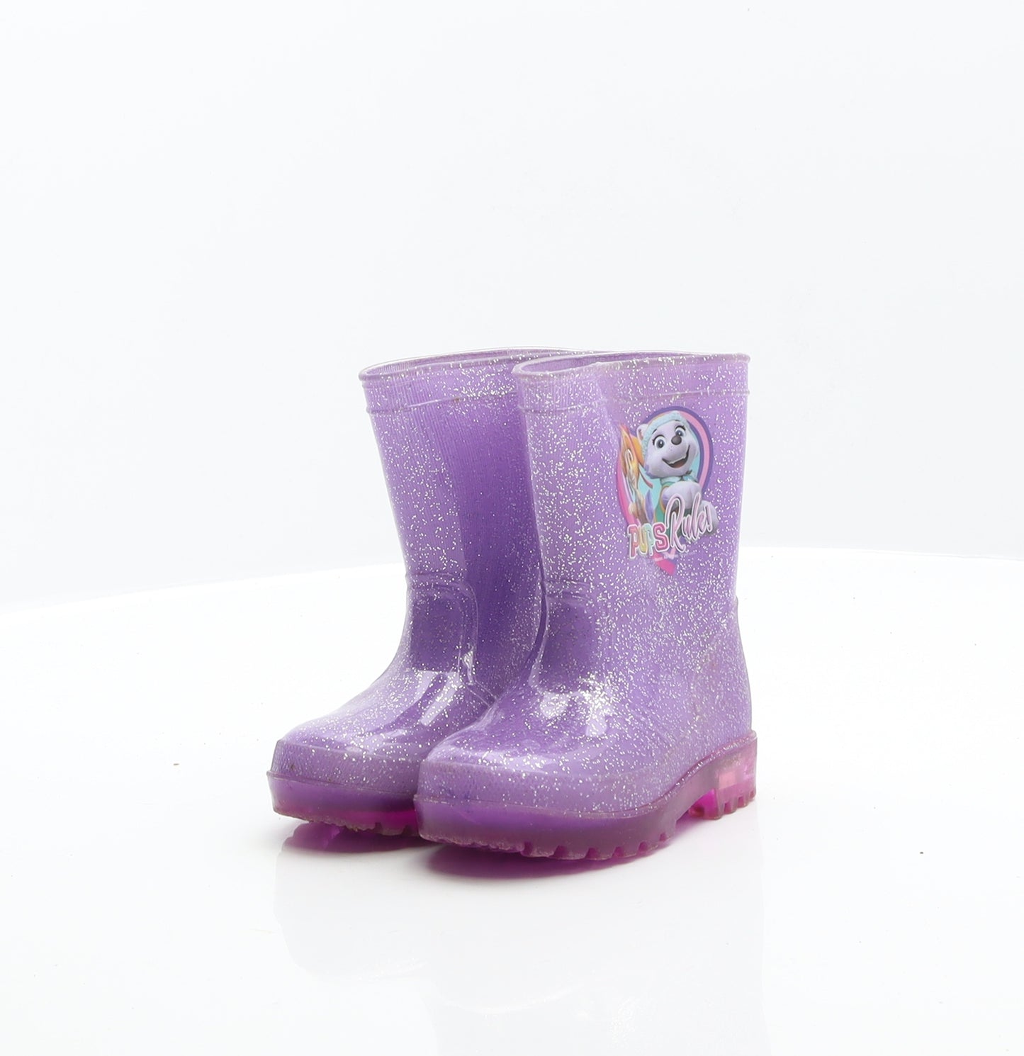 Preworn Girls Purple Rubber Wellies Boot UK 4 - Pups Rule