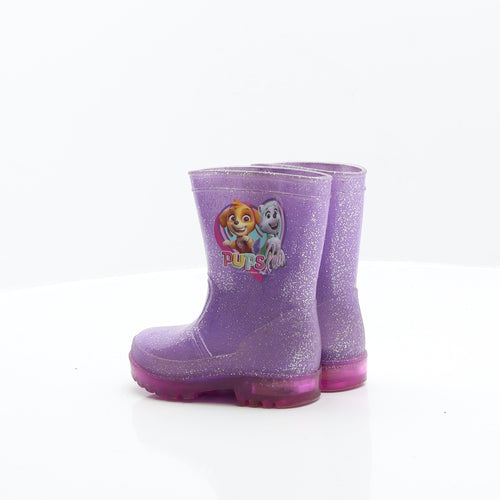 Preworn Girls Purple Rubber Wellies Boot UK 4 - Pups Rule