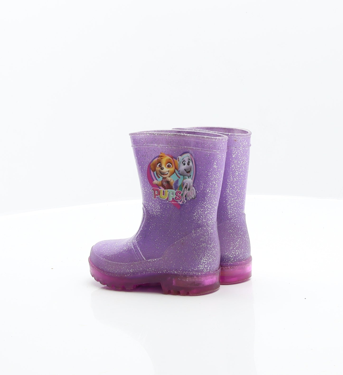 Preworn Girls Purple Rubber Wellies Boot UK 4 - Pups Rule