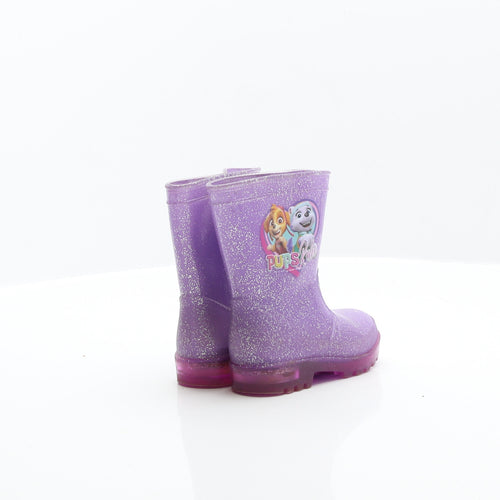Preworn Girls Purple Rubber Wellies Boot UK 4 - Pups Rule