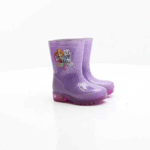 Preworn Girls Purple Rubber Wellies Boot UK 4 - Pups Rule