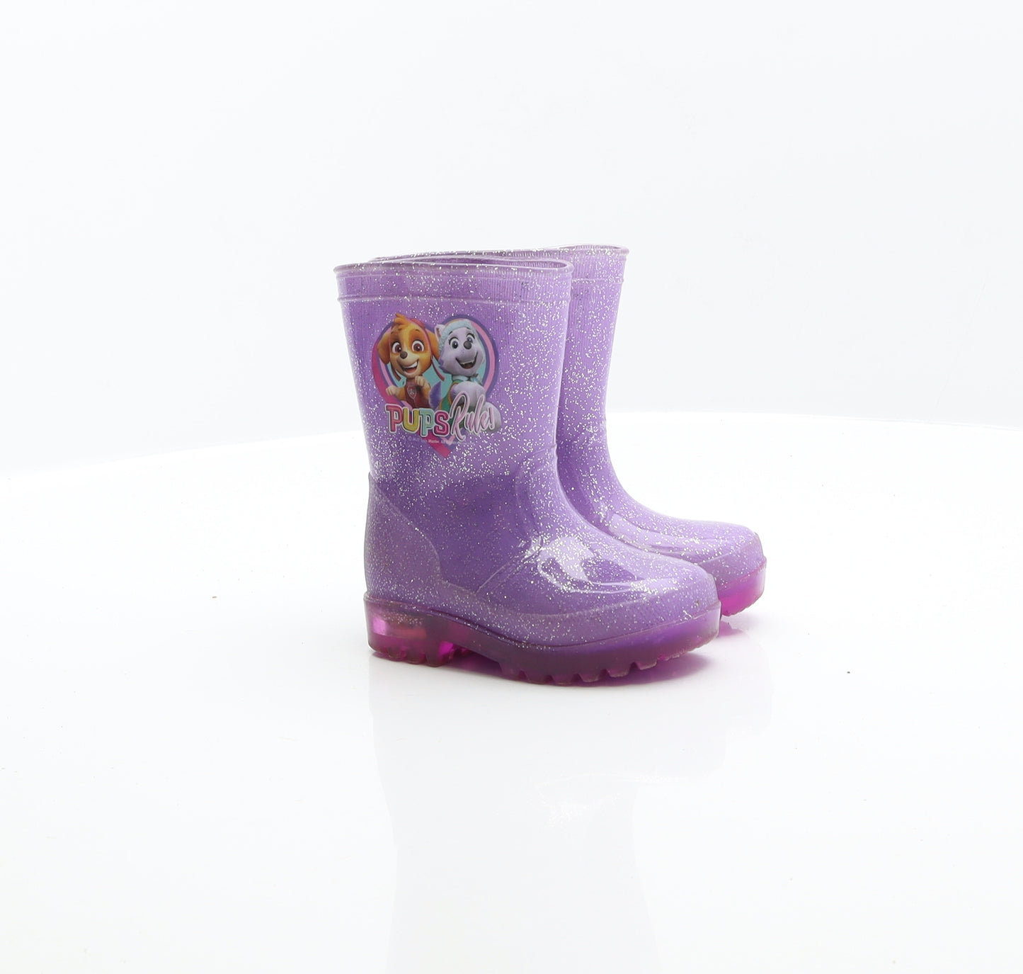 Preworn Girls Purple Rubber Wellies Boot UK 4 - Pups Rule