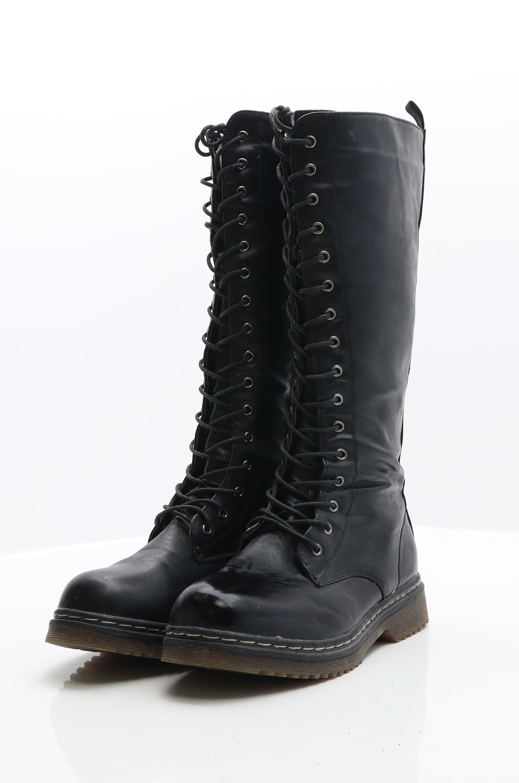 Preworn Womens Black Leather Biker Boot UK 6