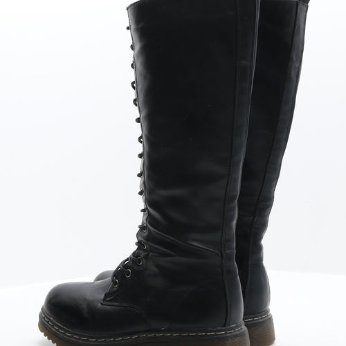 Preworn Womens Black Leather Biker Boot UK 6