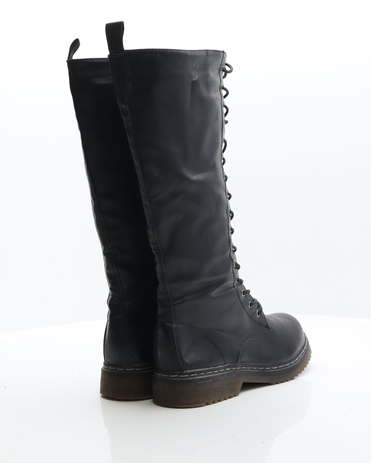 Preworn Womens Black Leather Biker Boot UK 6
