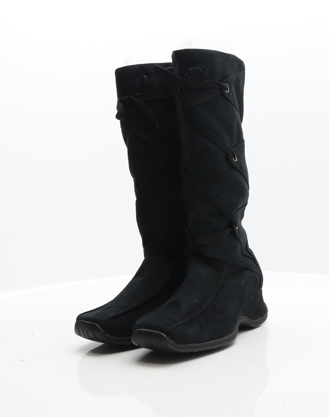 Preworn Womens Black Suede Combat Boot UK 6