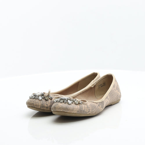 F&F Womens Beige Animal Print Polycotton Ballet Flat UK 5 38