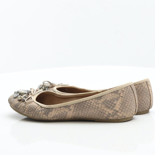 F&F Womens Beige Animal Print Polycotton Ballet Flat UK 5 38