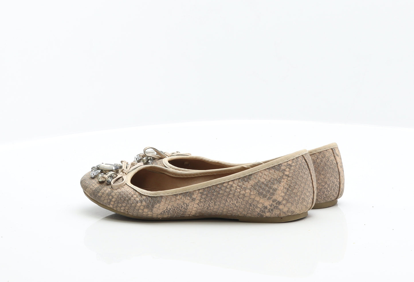 F&F Womens Beige Animal Print Polycotton Ballet Flat UK 5 38