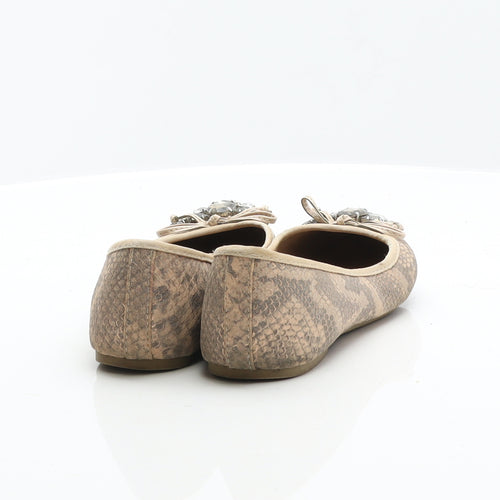 F&F Womens Beige Animal Print Polycotton Ballet Flat UK 5 38