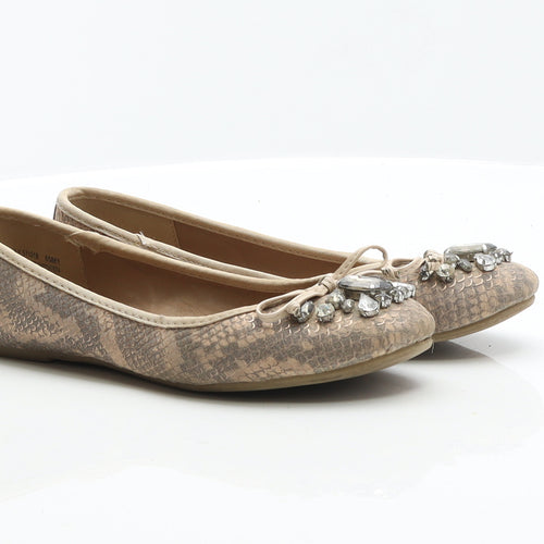 F&F Womens Beige Animal Print Polycotton Ballet Flat UK 5 38