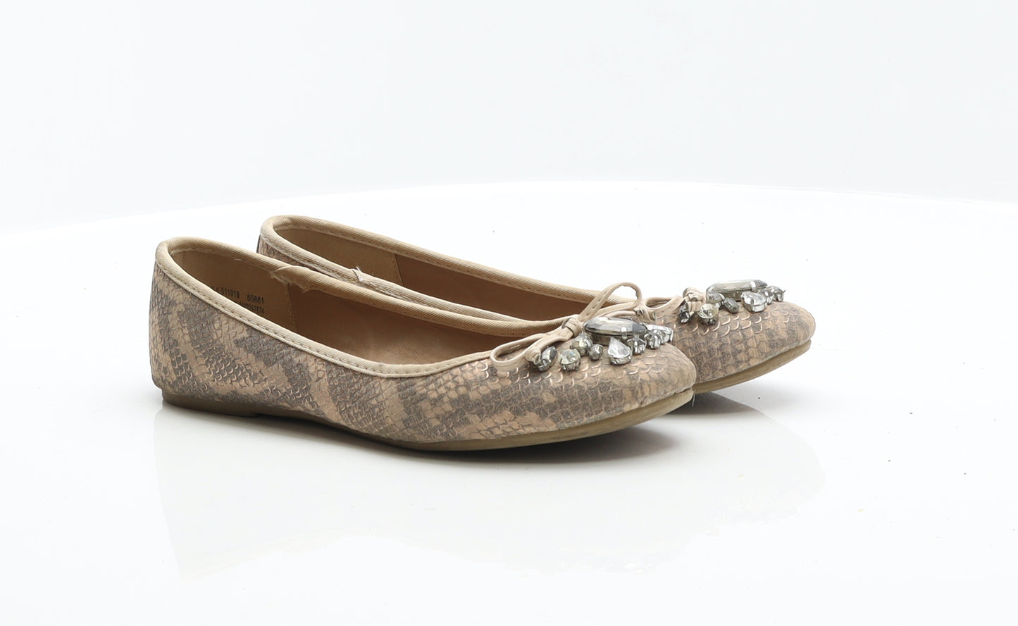 F&F Womens Beige Animal Print Polycotton Ballet Flat UK 5 38