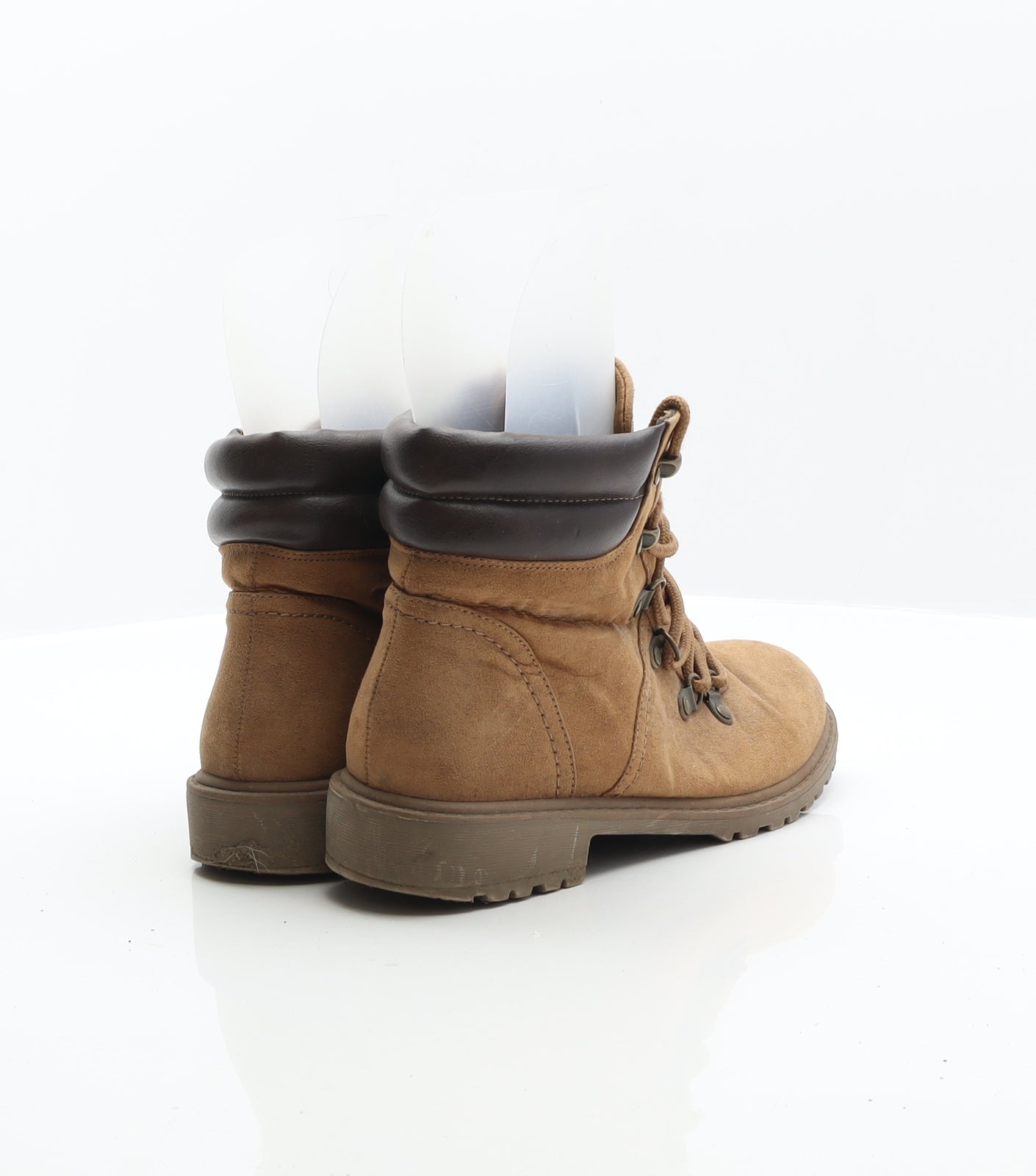 F&F Womens Brown Leather Combat Boot UK 5