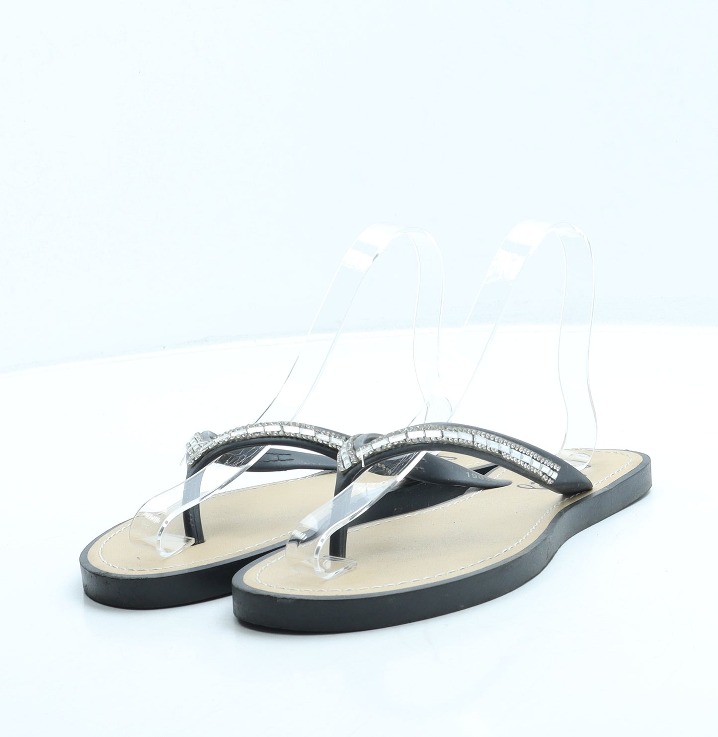 Lilley Womens Black Rubber Thong Sandal UK 7