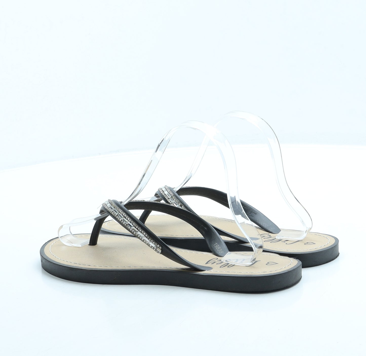 Lilley Womens Black Rubber Thong Sandal UK 7