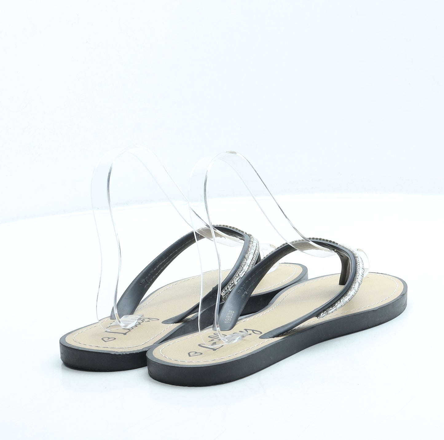 Lilley Womens Black Rubber Thong Sandal UK 7