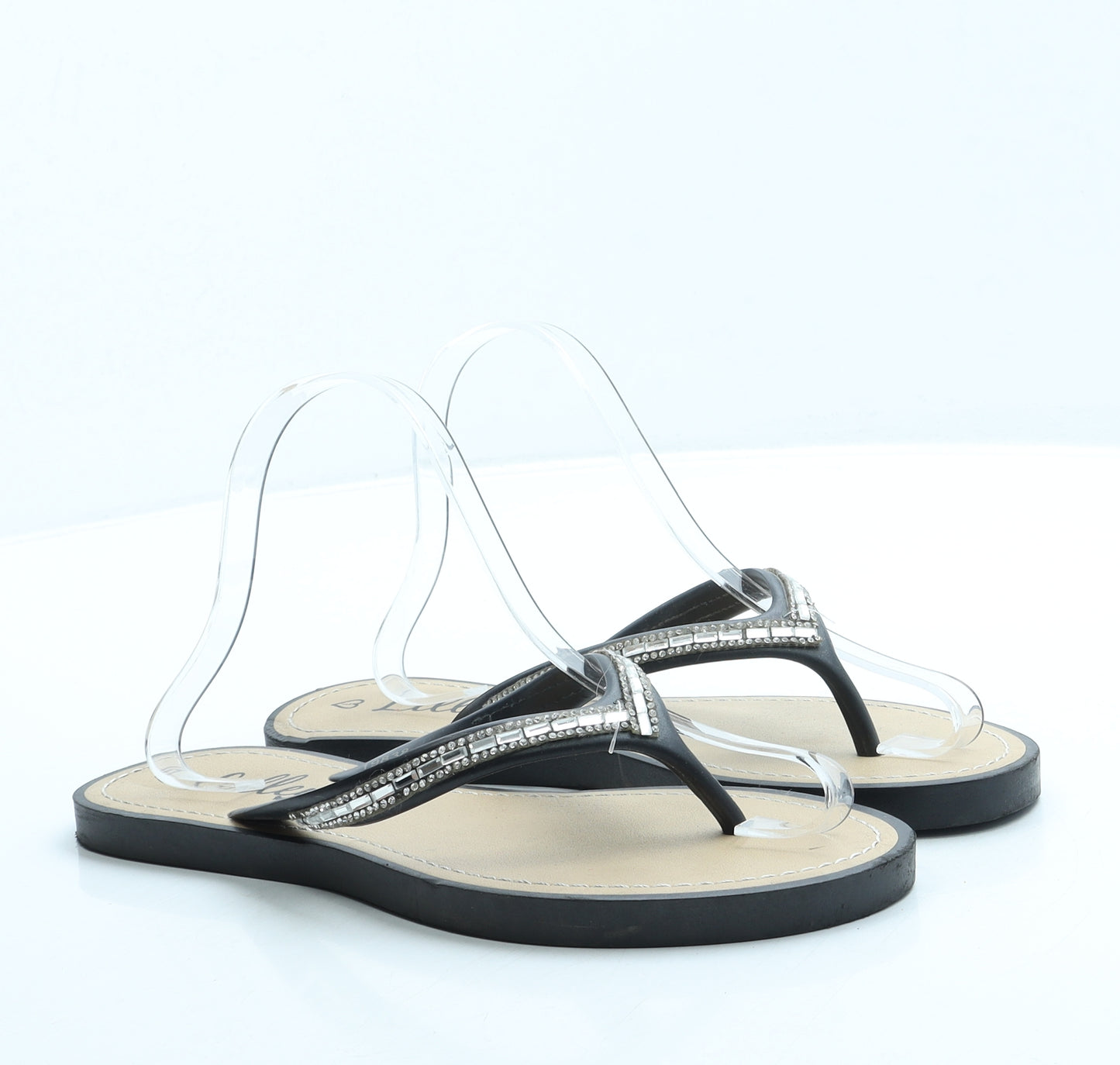 Lilley Womens Black Rubber Thong Sandal UK 7
