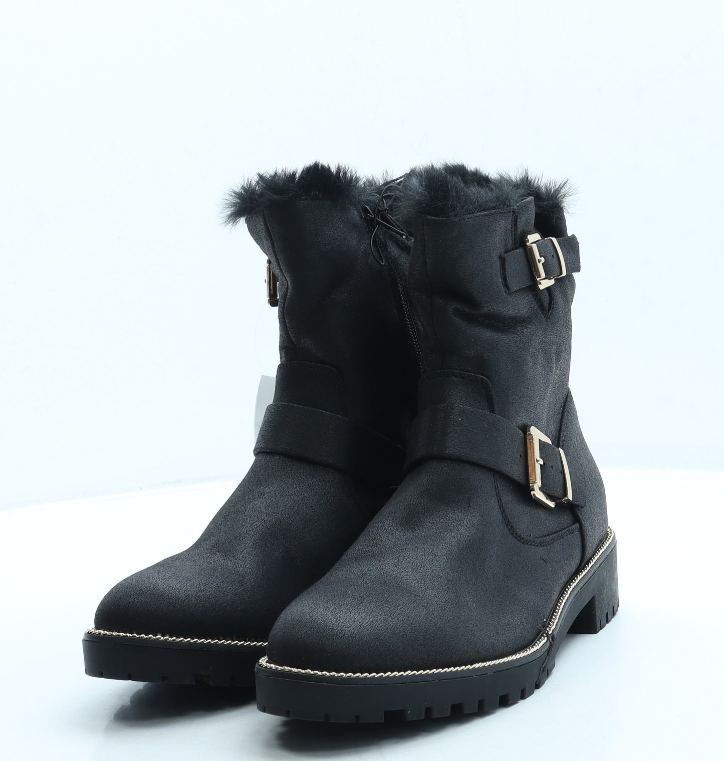 George Womens Black Leather Biker Boot UK 6.5 40