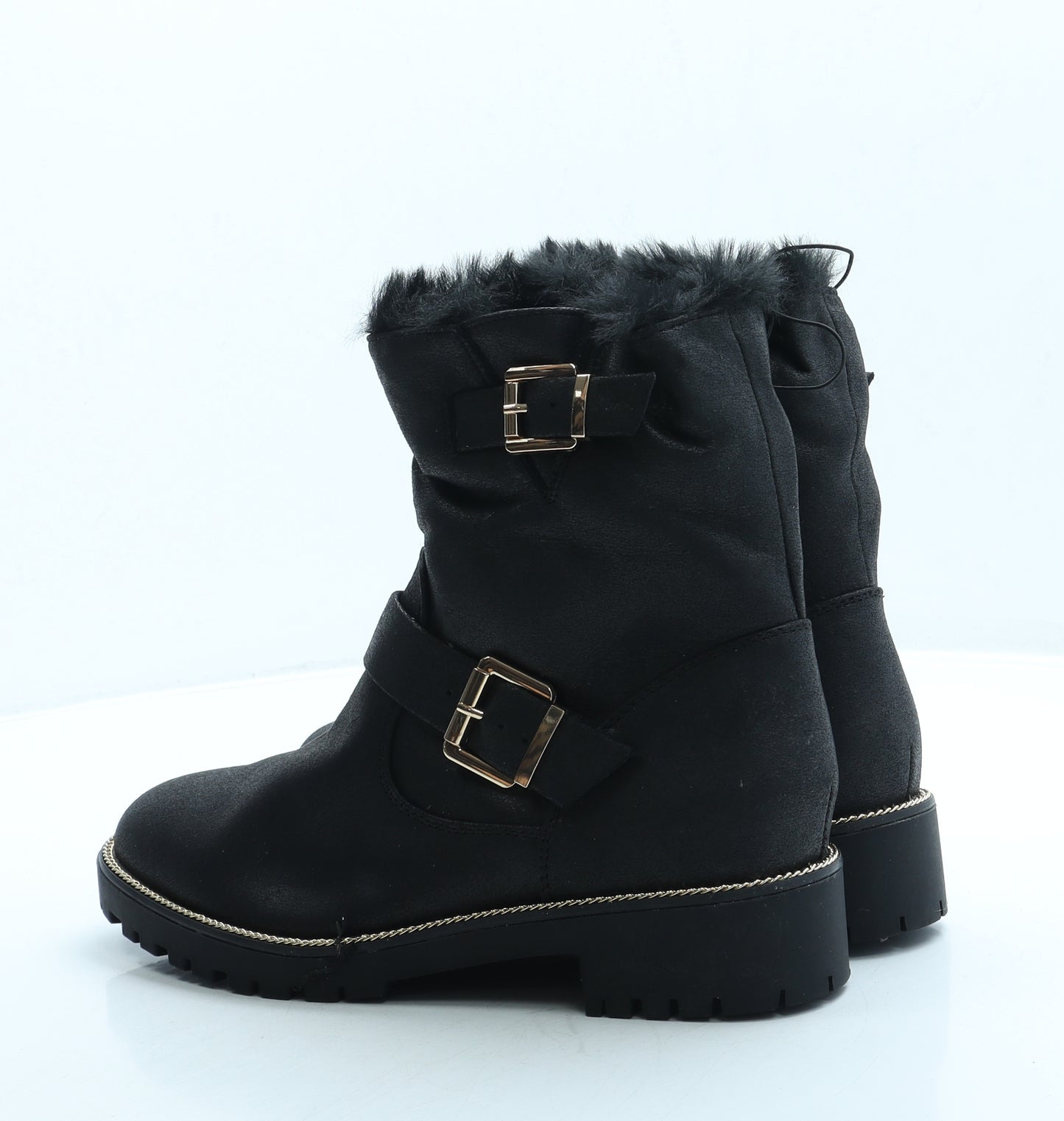 George Womens Black Leather Biker Boot UK 6.5 40