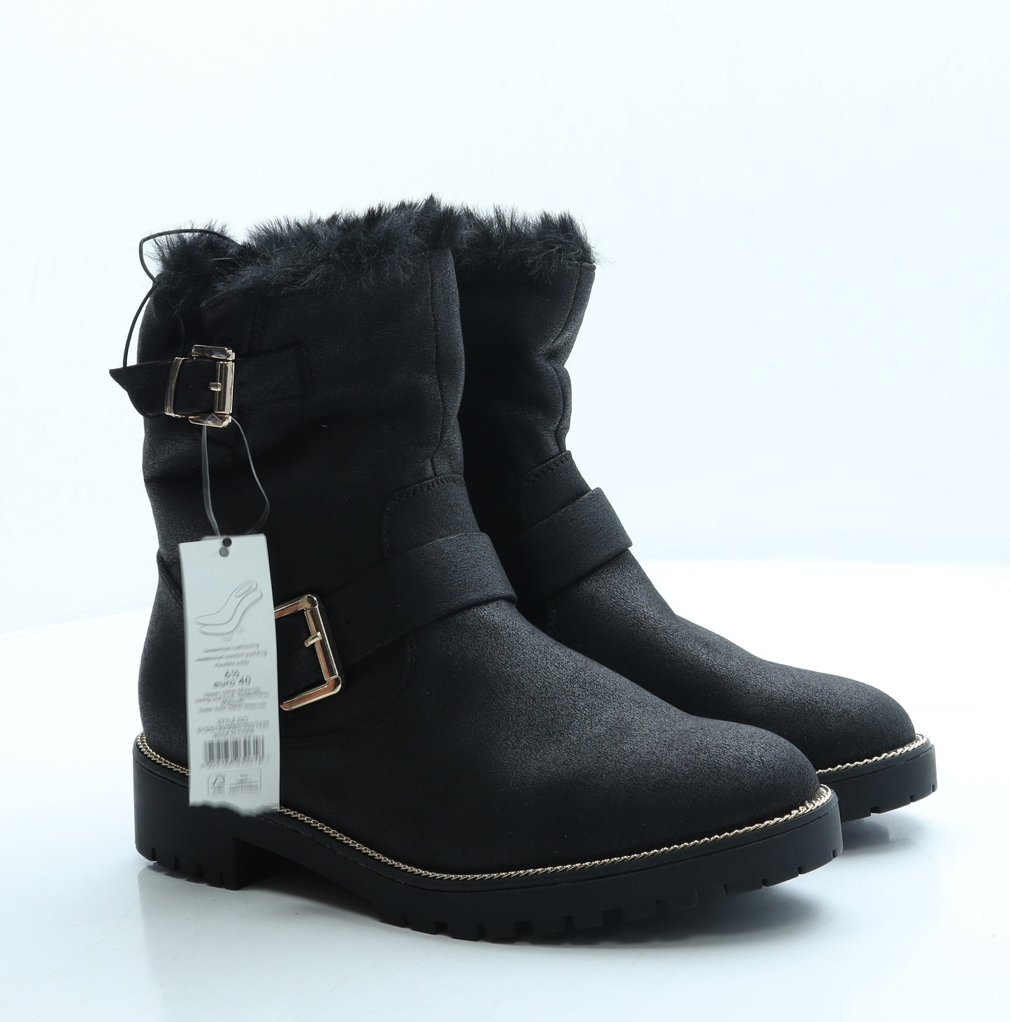 George Womens Black Leather Biker Boot UK 6.5 40