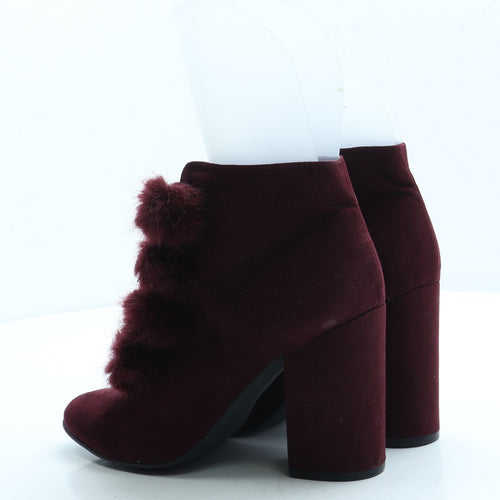 Primark Womens Red Suede Bootie Boot UK 6 39 US 8 - Pom Pom