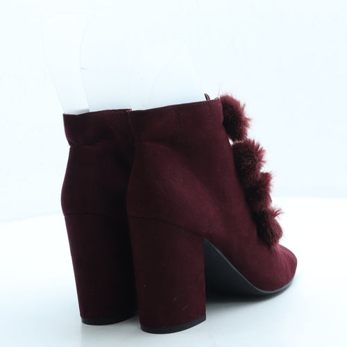 Primark Womens Red Suede Bootie Boot UK 6 39 US 8 - Pom Pom