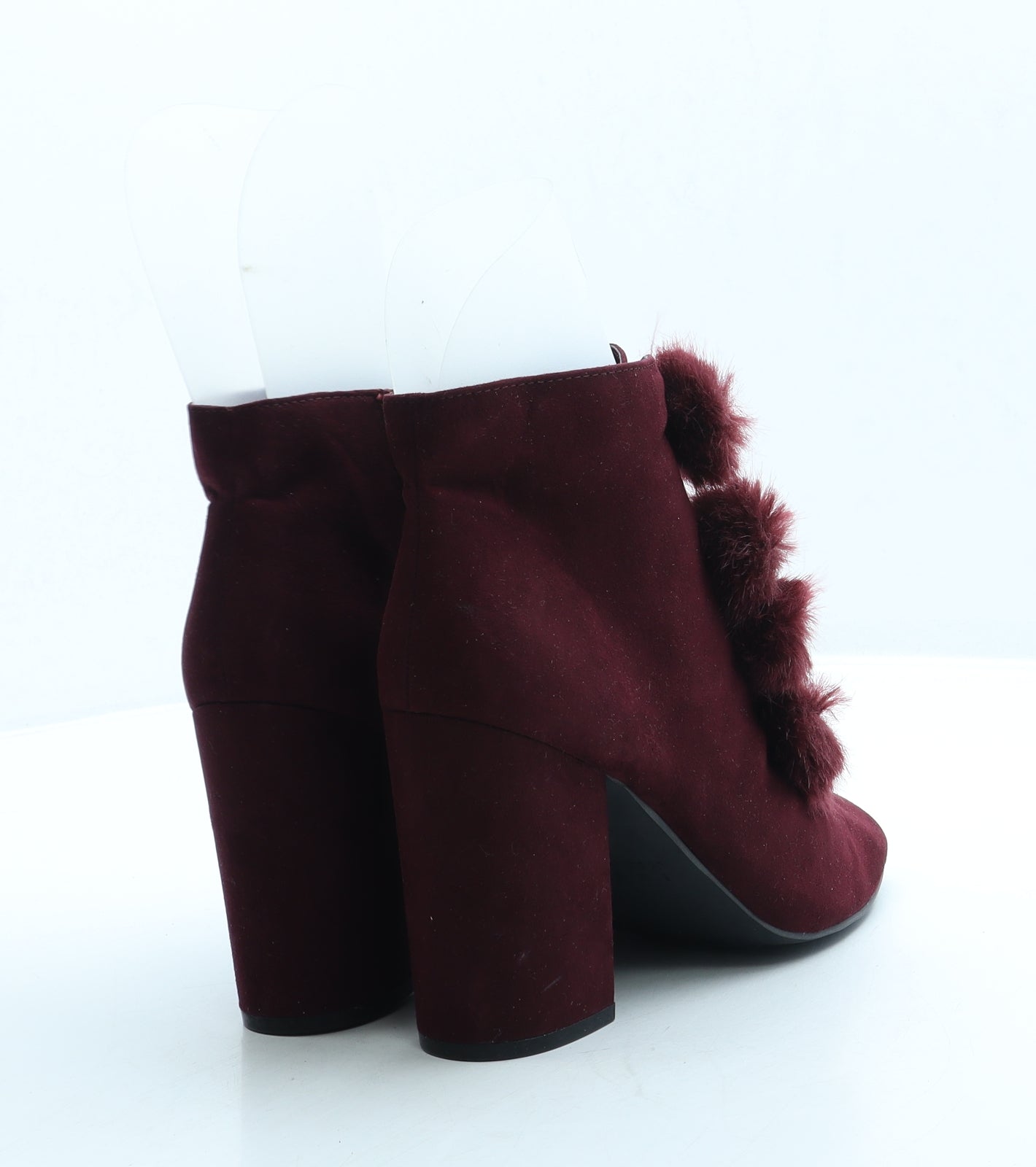 Primark Womens Red Suede Bootie Boot UK 6 39 US 8 - Pom Pom