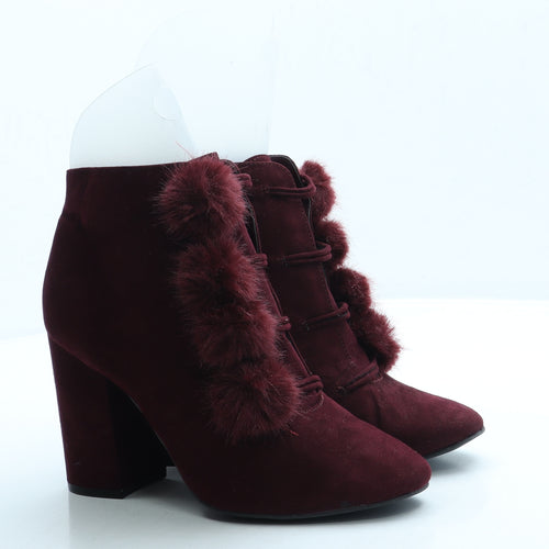 Primark Womens Red Suede Bootie Boot UK 6 39 US 8 - Pom Pom