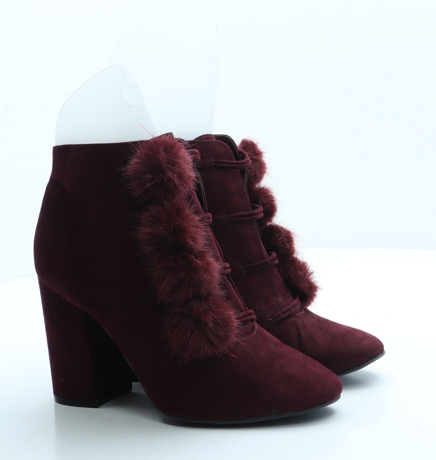 Primark Womens Red Suede Bootie Boot UK 6 39 US 8 - Pom Pom