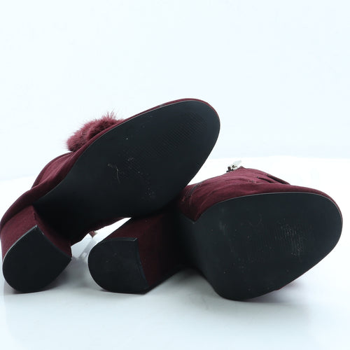 Primark Womens Red Suede Bootie Boot UK 6 39 US 8 - Pom Pom