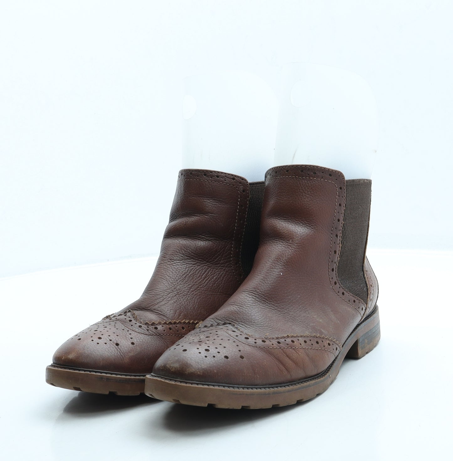 TU Womens Brown Leather Chelsea Boot UK 7 - Brogue style