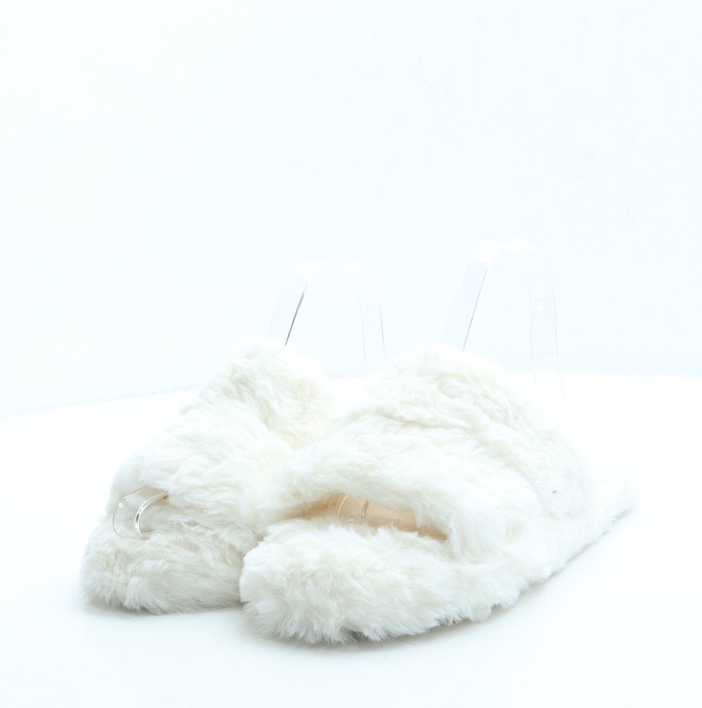 George Womens White Faux Fur Slip On Slipper UK