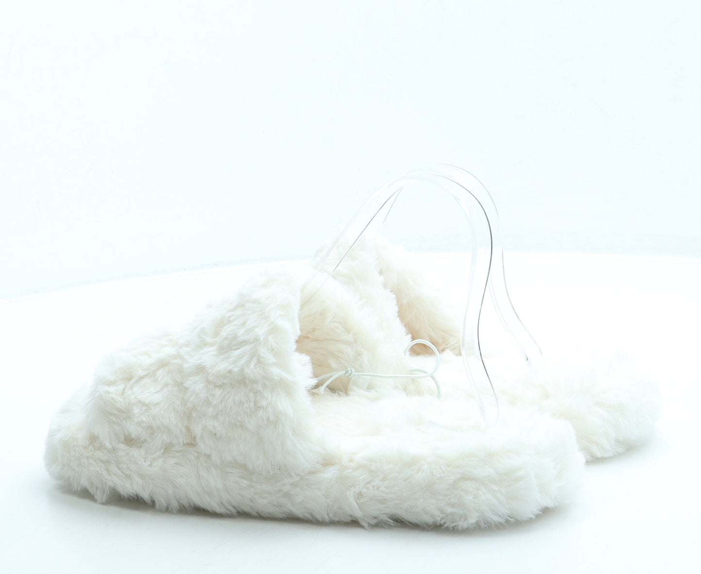 George Womens White Faux Fur Slip On Slipper UK
