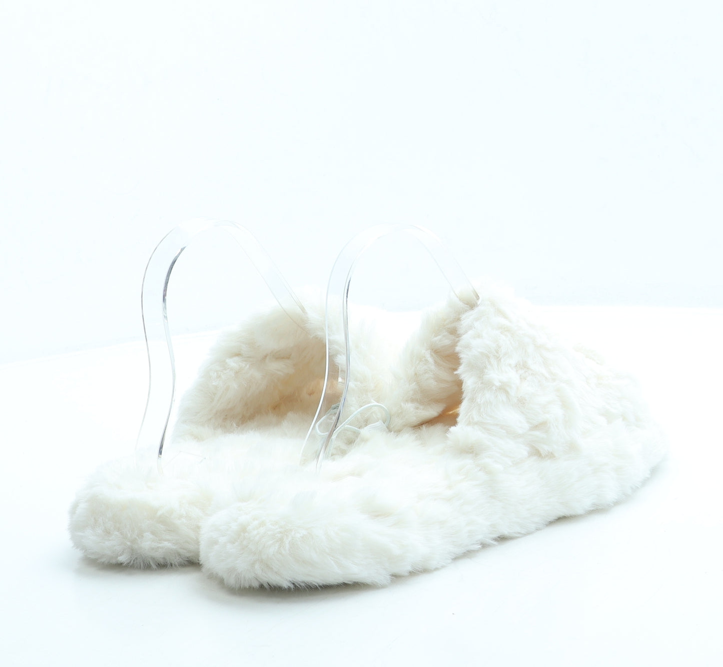 George Womens White Faux Fur Slip On Slipper UK