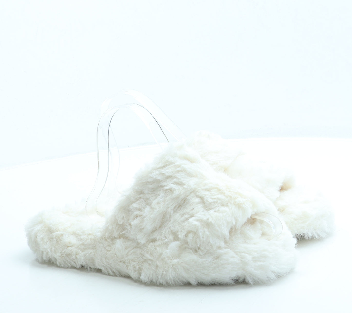 George Womens White Faux Fur Slip On Slipper UK